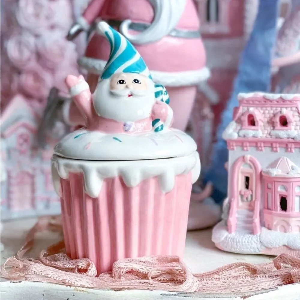 New Pastel Pink and Teal Santa Cupcake Candle